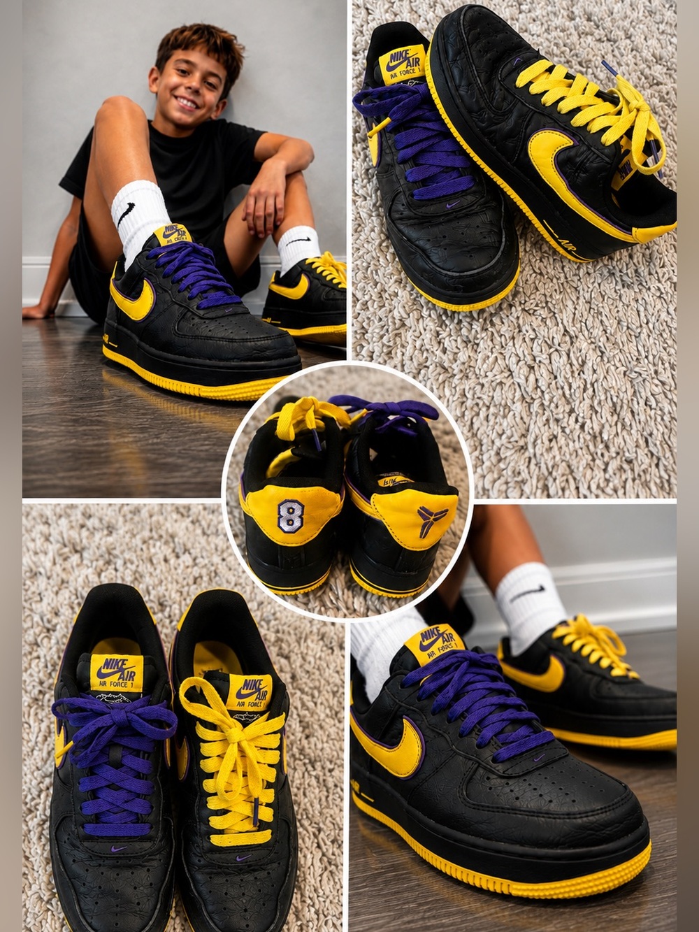 Nike Air Force 1 Low Kobe Bryant “Lakers Away”, style HV5122-001, Big Kids 5